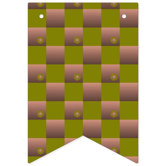茶市松模様にとオリーブ色の緑の模様 バンティングフラッグ (第1の旗)