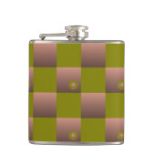 茶市松模様にとオリーブ色の緑の模様 フラスク (正面)