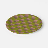 茶市松模様にとオリーブ色の緑の模様 ペーパープレート (アングル)