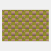 茶市松模様にとオリーブ色の緑の模様 ラッピングペーパーシート (正面2)