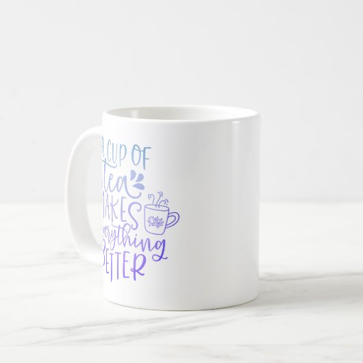 茶愛好家のためのブルーパープルグラデーション引用文 コーヒーマグカップ (正面左)