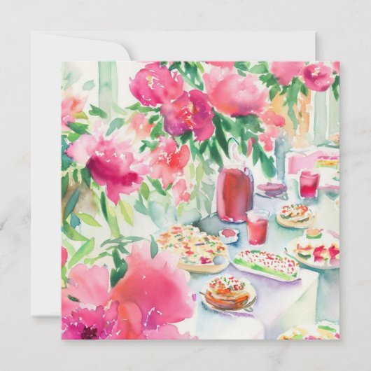 茶時間の贅沢：ティーガーデン、赤ちゃんシャワー 招待状 (正面)