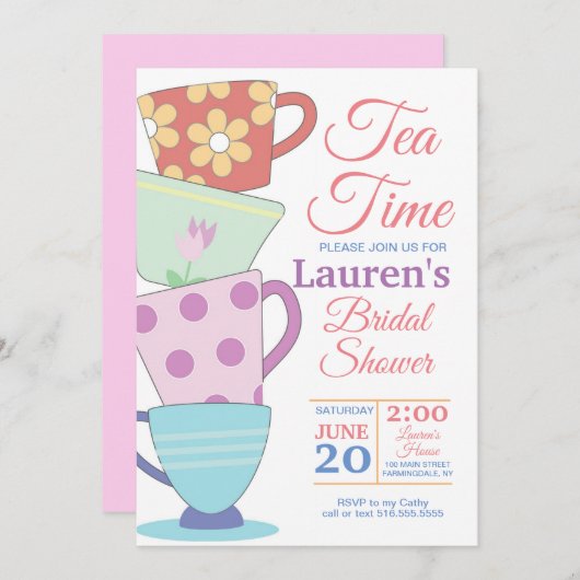 茶時間ブライダルシャワーの招待状 招待状 (正面/裏面)