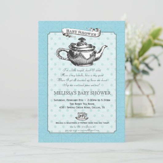 茶時間ベビーシャワーの招待状-水の青 招待状 (スタンド正面)