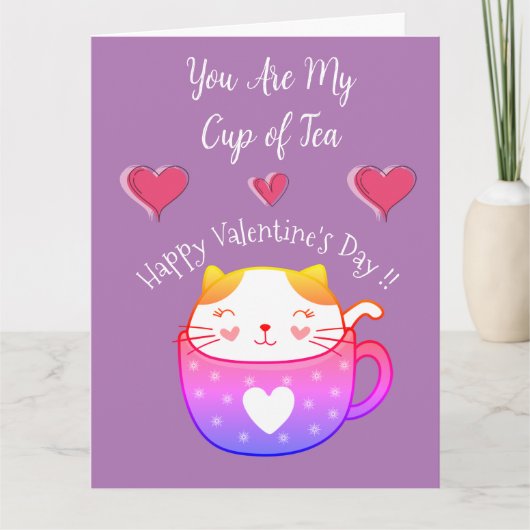 茶杯里的猫图案的情人节卡片 カード (正面)