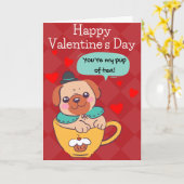 茶用バレンタインカードのおもしろい犬のポップ カード (黄色い花)