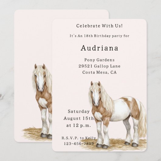 茶白の馬の誕生日 招待状 (正面/裏面)