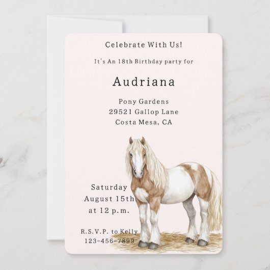 茶白の馬の誕生日 招待状 (正面)