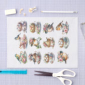 茶碗に座る帽子をかぶったかわいい鳥のセット 薄葉紙 (クラフト)