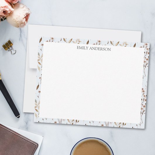 茶素朴花葉フローラ植物模様 ノートカード