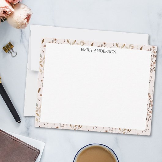 茶素朴花葉フローラ植物模様 ノートカード