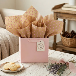 茶色いかだ上の淡い夏のフェイクピンク素朴のドット 薄葉紙