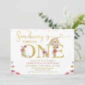茶色いくつかのバニーワイルドフラワーズ1st誕生日 招待状 (スタンド正面)