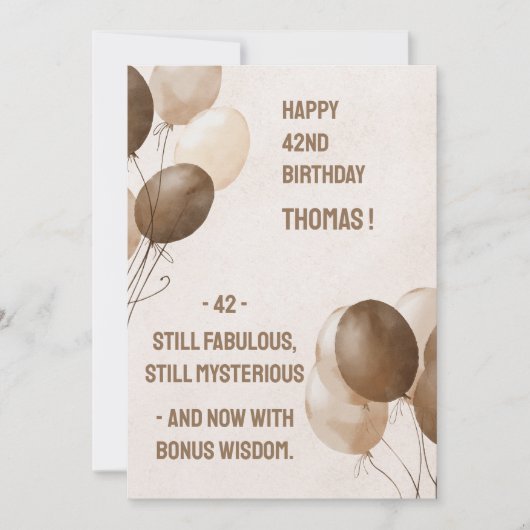 茶色いバルーンを持つ茶色のハッピーバースデー 招待状 (正面)