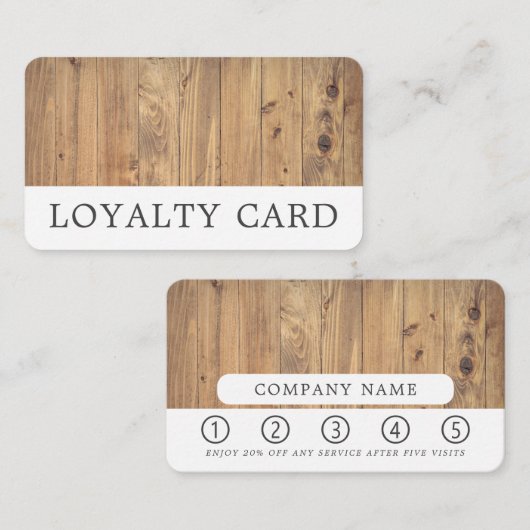 茶色い木製の板素朴、 ロイヤリティカード (正面/裏面)