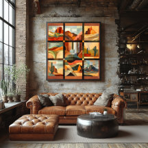 茶色い枠の砂漠のアートグリッド – 幾何学模様