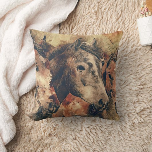 茶色い灰色の絵画馬の枕 クッション (ブランケット)