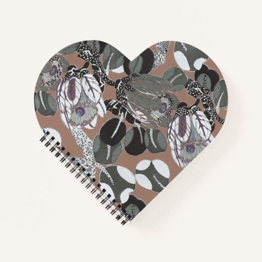 茶色い灰色の花の柄 ノートブック (正面)