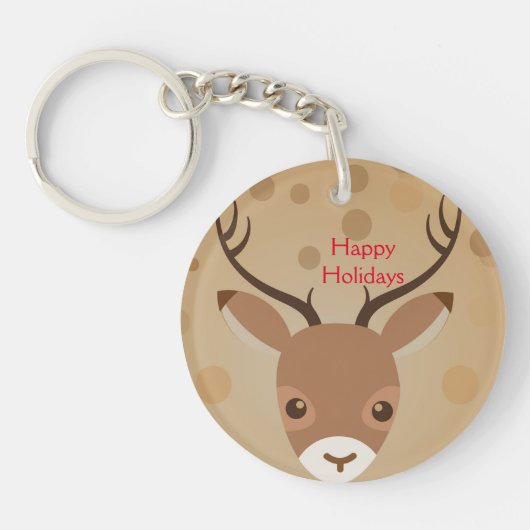 茶色い背景にトナカイイラストレーション キーホルダー (正面)