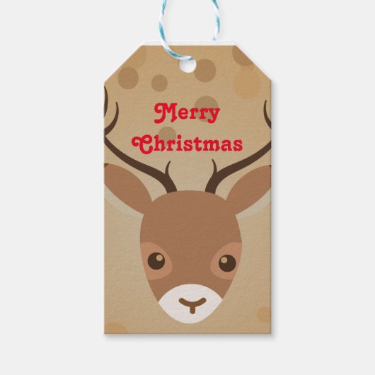 茶色い背景にトナカイイラストレーション ギフトタグ (正面)