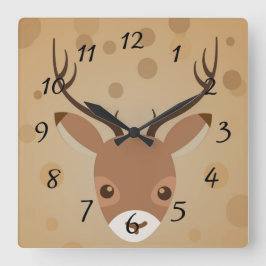 茶色い背景にトナカイイラストレーション スクエア壁時計