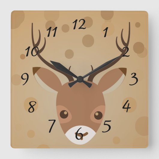 茶色い背景にトナカイイラストレーション スクエア壁時計 (正面)