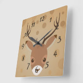 茶色い背景にトナカイイラストレーション スクエア壁時計 (傾斜)