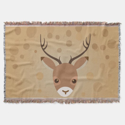 茶色い背景にトナカイイラストレーション スローブランケット (正面)