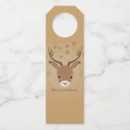 茶色い背景にトナカイイラストレーション ボトルネックタグ