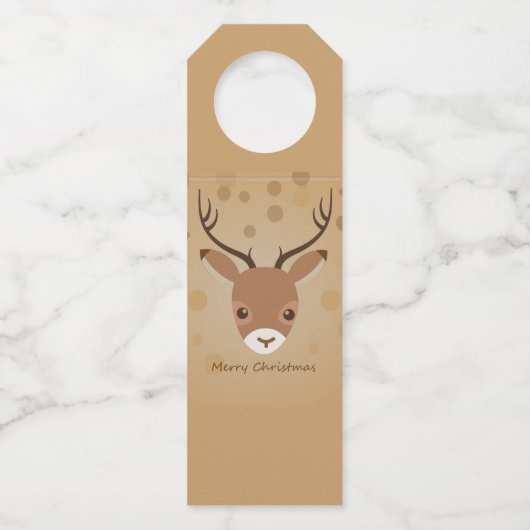茶色い背景にトナカイイラストレーション ボトルネックタグ (正面)