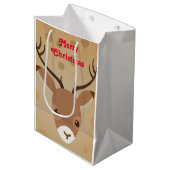茶色い背景にトナカイイラストレーション ミディアムペーパーバッグ (正面アングル)