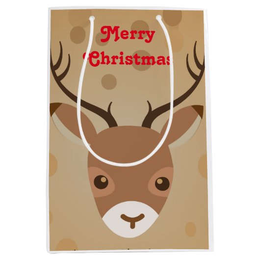 茶色い背景にトナカイイラストレーション ミディアムペーパーバッグ (正面)