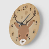 茶色い背景にトナカイイラストレーション ラージ壁時計 (傾斜)