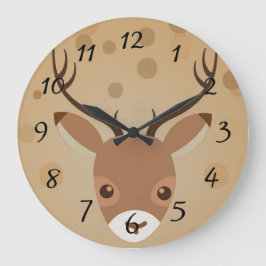 茶色い背景にトナカイイラストレーション ラージ壁時計