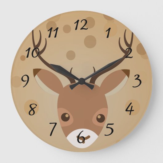 茶色い背景にトナカイイラストレーション ラージ壁時計 (正面)
