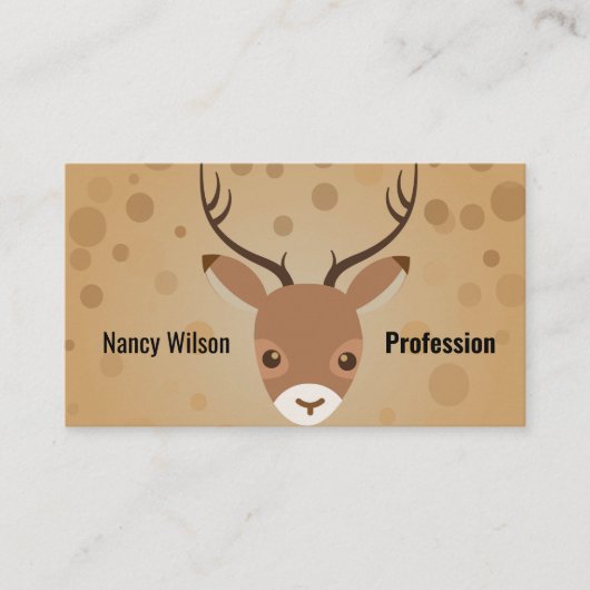 茶色い背景にトナカイイラストレーション 名刺 (正面)