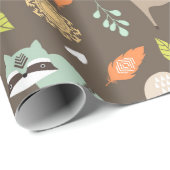 茶色い背景に小さな森林地帯の動物 ラッピングペーパー (ロールコーナー)