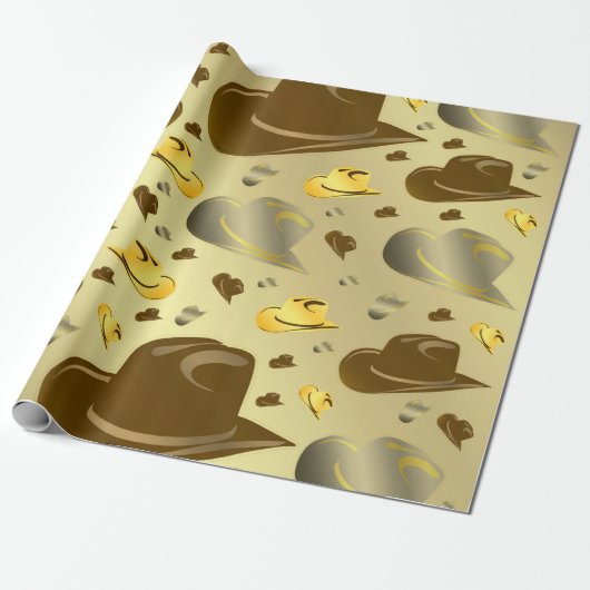 茶色い色合いの小さなカウボーイ帽子のパターン ラッピングペーパー (アンロールド)