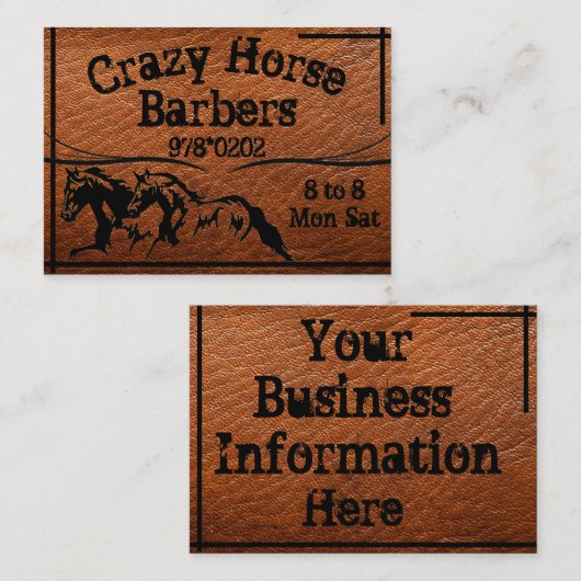 茶色い革の野生の馬を理容師店で 名刺 (正面/裏面)