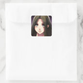 茶色い髪と青い目のかわいいアニメの少女 スクエアシール (バッグ)