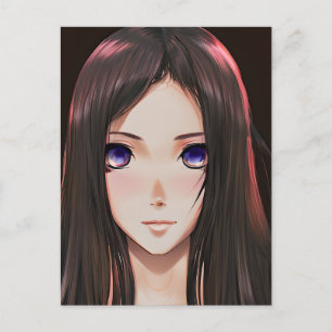 茶色い髪と青い目のかわいいアニメの少女 ポストカード