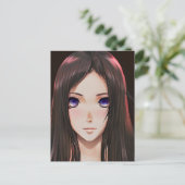 茶色い髪と青い目のかわいいアニメの少女 ポストカード (スタンド正面)