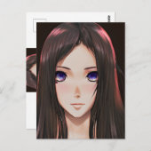 茶色い髪と青い目のかわいいアニメの少女 ポストカード (正面/裏面)