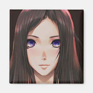 茶色い髪と青い目のかわいいアニメの少女 マグネット