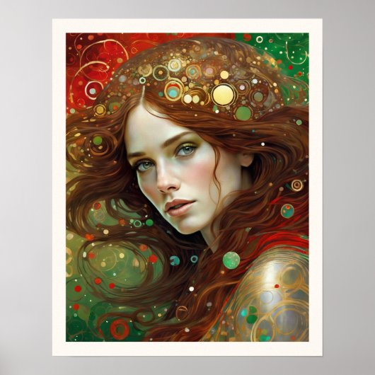 茶色い髪のクリスマスビューティフルウーマン ポスター (正面)