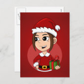 茶色い髪の可愛いクリスマスガール シーズンポストカード (正面/裏面)