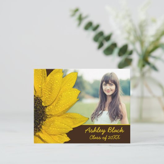茶色い黄色のひまわり花写真卒業 招待状 (スタンド正面)
