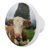 茶色および白い牛置くことの閉めて下さい セラミックノブ (右)