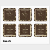 茶色および金ゴールドフローラ製品ラベル(ハート付き) スクエアシール (シート)