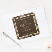 茶色および金ゴールドフローラ製品ラベル(ハート付き) スクエアシール (封筒)